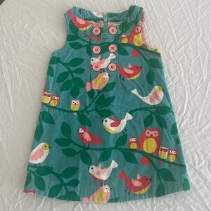 3-4 mini Boden Sleeveless Corduroy Shift Dress w/ Colorful Bird Print